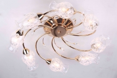 Люстра золота стельова з 8 прозорими плафонами та кристалами (ML010/8)