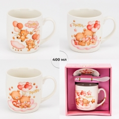 Кружка с блюдцем и ложечкой "Together", 400 мл * Рандомный выбор дизайна (19298-004)
