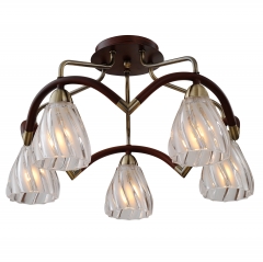 Люстра потолочная на 5 золотистых ламп (NN004/5/ brass-walnut) (NN004/5/ brass-walnut)