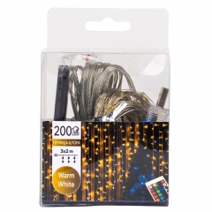 Гирлянда-штора 200 LED, желтая, 3*2 м, от USB (9133-022)
