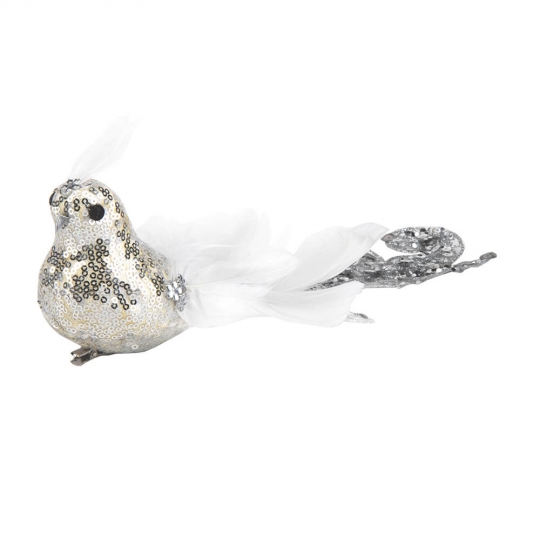 Новорічна іграшка "Райська пташка", біла (6018-011)