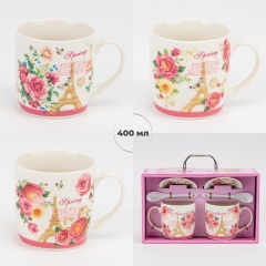 Набір з 2 кружок з блюдцями та ложечками "Париж", 400 мл * Рандомний вибір дизайну (19298-013)