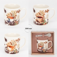 Кружка з ложечкою "Coffee", 200 мл * Рандомний вибір дизайну (19298-016)