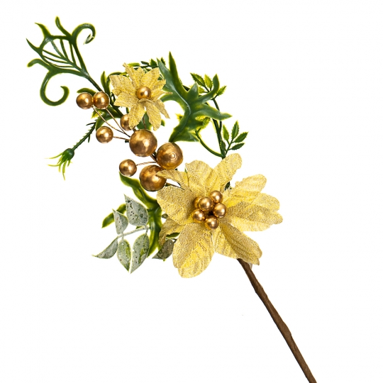 Гілка «Жовта квітка із золотими намистинами» (026NM)