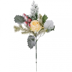Декоративная ветвь "Роза в снегу", желтая, 30 см (9171-005)