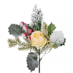 Декоративная ветвь "Роза в снегу", желтая, 30 см (9171-005)