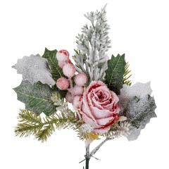 Декоративная ветвь "Роза в снегу", красная, 30 см (9171-006)