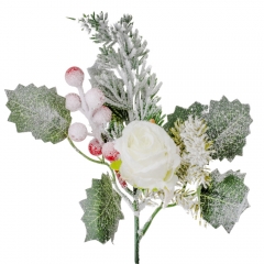 Декоративная ветвь "Роза в снегу", белая, 30 см (9171-007)