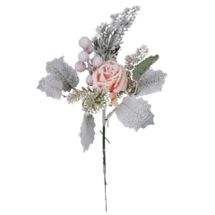 Декоративная ветвь "Роза в снегу", розовая, 30 см (9171-008)