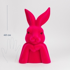 Фигурка флоковая "Пасхальный зайчик", темно-розовая, 40 см (12025-016)
