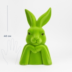 Фигурка флоковая "Пасхальный зайчик", зеленая, 40 см (12025-017)