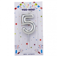 Свічка для торта "5", срібна, 10 см (9074-031)