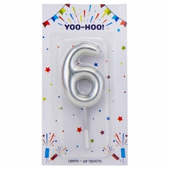 Свічка для торта "6", срібна, 10 см (9074-032)