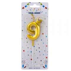 Свеча для торта "9", золотая, 13 см (9074-045)