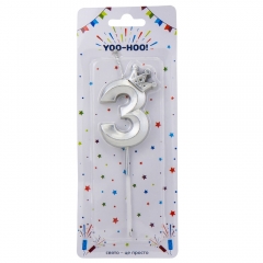 Свічка для торта "3", срібна, 13 см (9074-049)