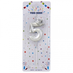 Свеча для торта "5", серебряная, 13 см (9074-051)