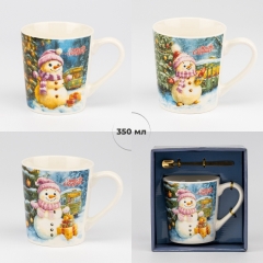 Кружка с ложечкой "Снеговичек", 350 мл * Рандомный выбор дизайна (9250-035)