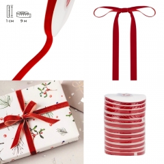 Лента бархатная, красная, 1 см (9276-005)