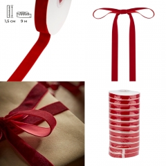 Лента бархатная, красная, 1,5 см (9276-008)