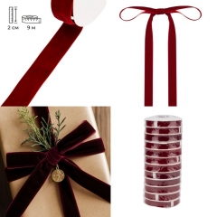 Лента бархатная, темно-красная, 2 см (9276-013)