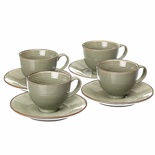 Чайний набір (4 чашки + 4 блюдця). Оливковий (002ALP/green)
