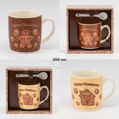 Кружка с ложечкой "Рождественский пряник", 200 мл * Рандомный выбор дизайна (9250-006)