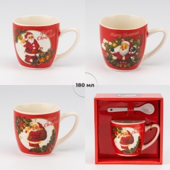 Кружка с ложечкой "Happy Santa", 180 мл * Рандомный выбор дизайна (9250-026)