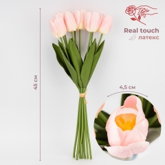Букет тюльпанов с эффектом живого прикосновения, 9 бутонов, пудровый, 45 см (2025-021)