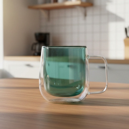 Склянка з подвійними стінками та ручкою Склянка з подвійними стінками та ручкою