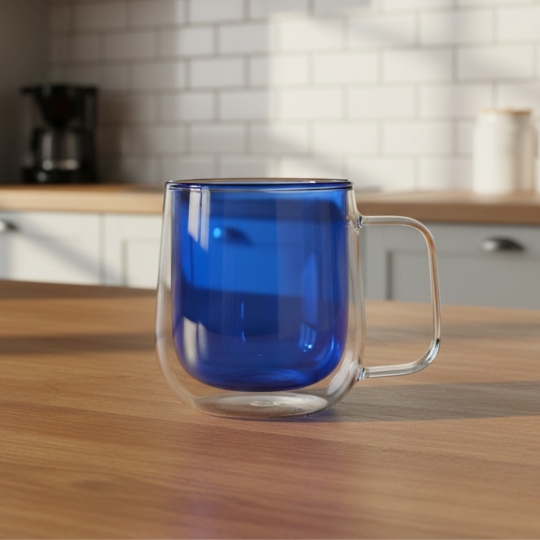 Склянка з подвійними стінками та ручкою Склянка з подвійними стінками та ручкою