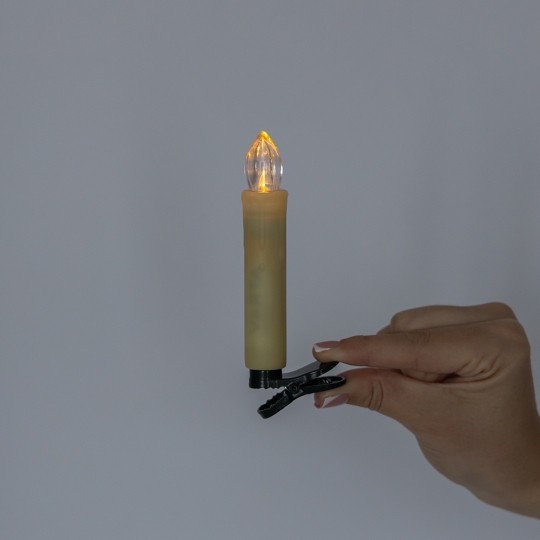 Набор из 10 светодиодных свечей (LED) с клипсами на елку, айвори, 10 см (9262-012)