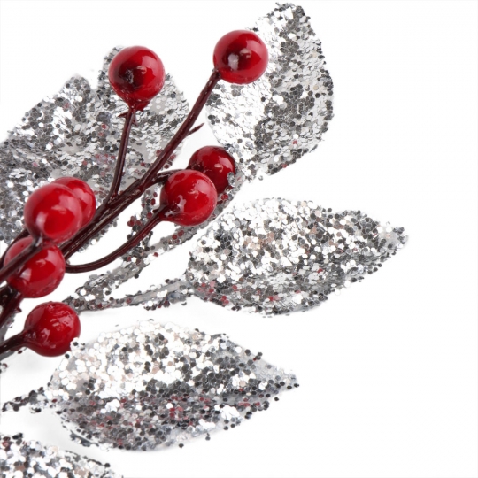 Декоративна гілка "Срібні листя з ягодами" (2010-167)