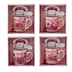 Набор чашка с блюдцем "Цветочный подарок" (на 1 персону) 300 мл * Рандомный выбор дизайна (9199-005)