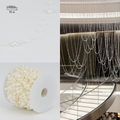 Гірлянда з намистин на волосіні, кремова, 15 м (9275-006)