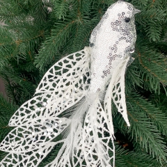 Новогодняя игрушка "Птичка певчая"   белая (6018-004)