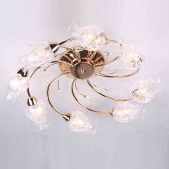 Люстра золота стельова з 8 прозорими плафонами та кристалами (ML010/8)