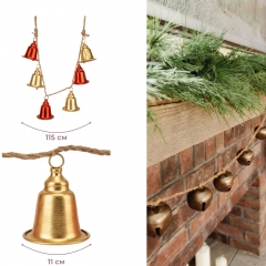 Гирлянда с 6 колокольчиками, красно-золотая, 115 см (6034-010)