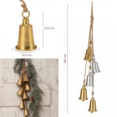 Подвеска из 5 металлических колокольчиков, серебряно-золотая, 66 см (6034-011)