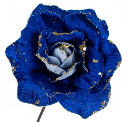 Квітка "Зимова троянда" синя з блискітками (6009-049)