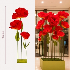 Большие ростовые декоративные цветы на стойке, красные, 155 см (2030-005)