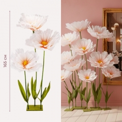 Большие ростовые декоративные цветы на стойке, бело-оранжевые, 165 см (2030-006)