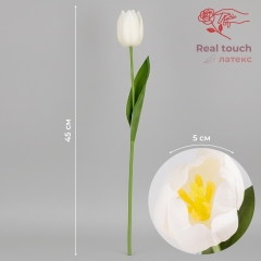 Штучний тюльпан з ефектом живого дотику, білий, 45 см (2025-019)