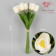 Букет тюльпанов с эффектом живого прикосновения, 9 бутонов, белый, 45 см (2025-022)