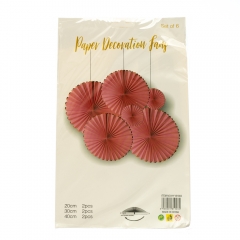 Набор з 6 бумажных вееров ,  розовый з золотой окантовкой (8705-007)