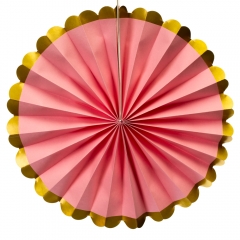 Набор з 6 бумажных вееров ,  розовый з золотой окантовкой (8705-007)