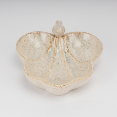 Керамическое блюдо "Птичка", кремовое, 26 см (4011-004)