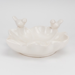 Керамическое блюдо "Птички на цветке", белое, 31 см (4011-019)