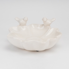 Керамическое блюдо "Птички на цветке", белое, 26 см (4011-020)