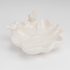 Керамическое блюдо "Птички на цветке", белое, 26 см (4011-020)