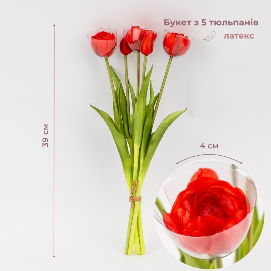 Букет тюльпанів, 5 бутонів, червоний, 39 см (9259-100)